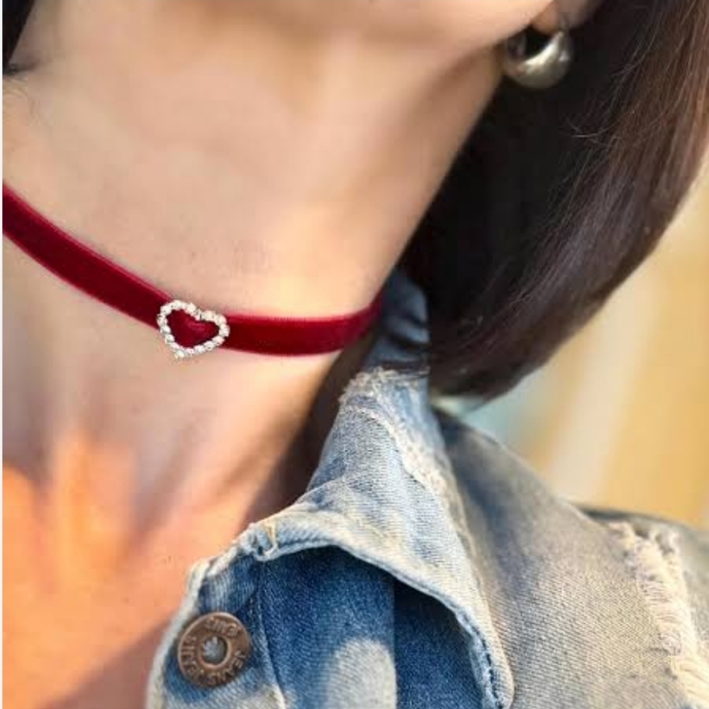 Burgundy Velvet Choker with Heart Pendant